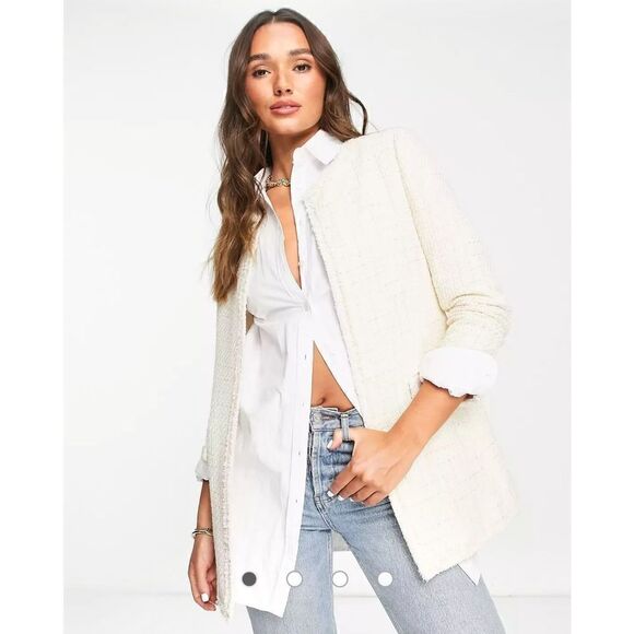 MNG Tweed Long Line Glitter Jacket S - Picture 1 of 12